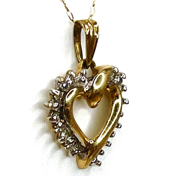 10k Yellow Gold Diamond Heart 18”Chain Necklace Pendant Fine Jewelry S11 - Picture 3 of 6